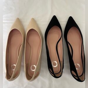 Black and Beige Kitten Heel Pumps